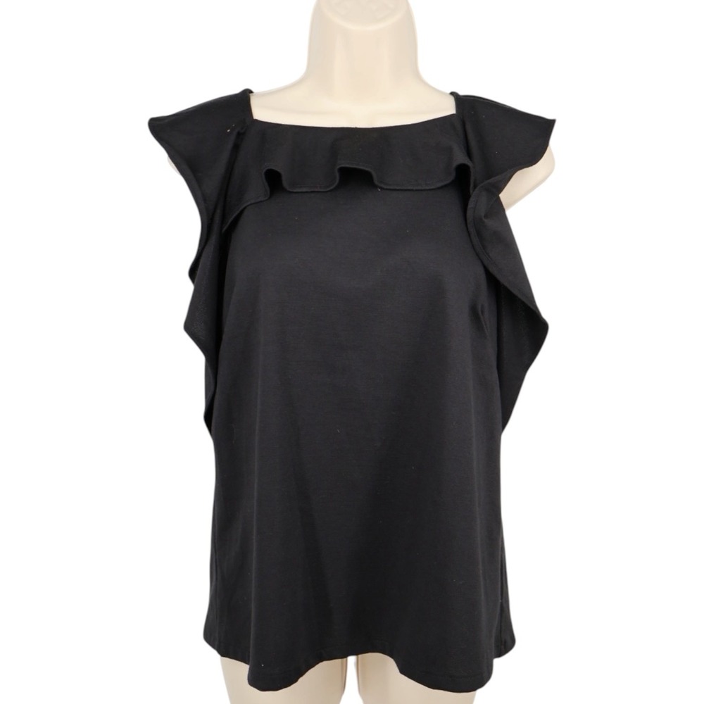 Eva Franco Anthropologie Black Ruffle Tie Neck Sculptural Sleeveless‎ Top NWT 4